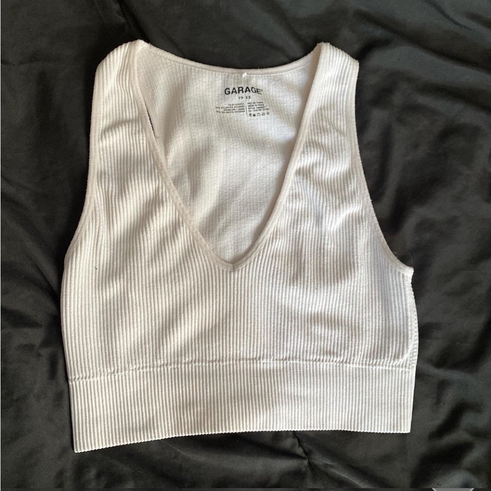 Garage Ivory Ribbed V-Neck Tank